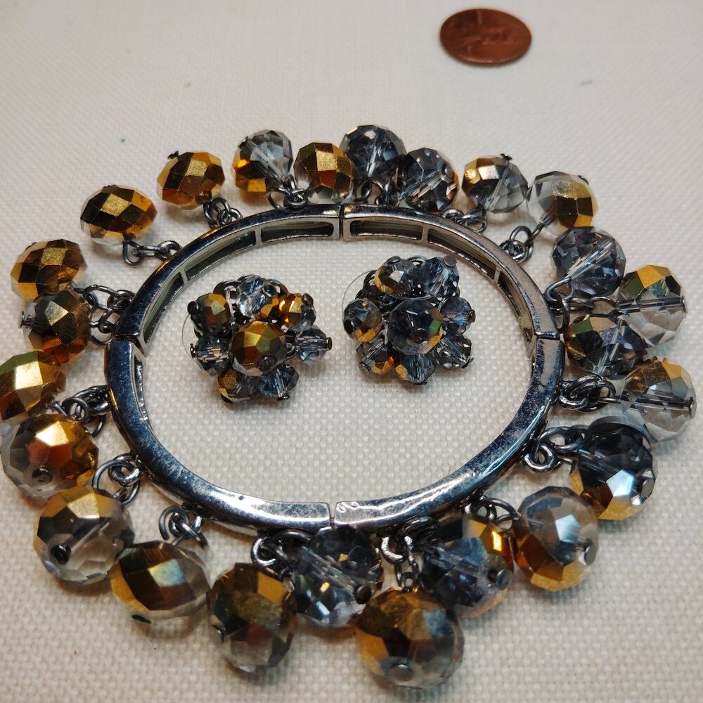 Simply Vera Wang Gunmetal Crystal Stretch Bracelet Set with Matching Earrings